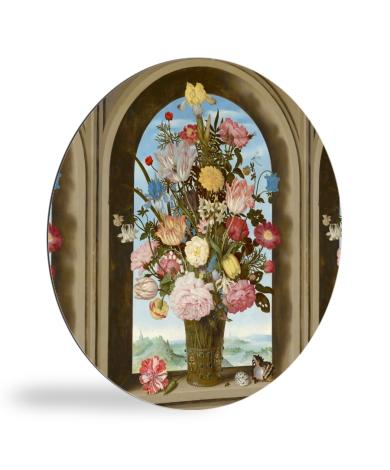 Runde Bilder - Vase mit Blumen in einem Fenster - Gemälde von Ambrosius Bosschaert dem Älteren