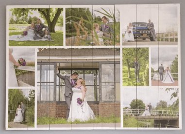 Fotocollage auf Holz Hochzeit