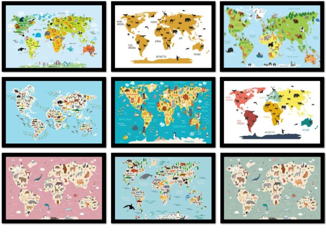 Poster mit Rahmen Weltkarte
