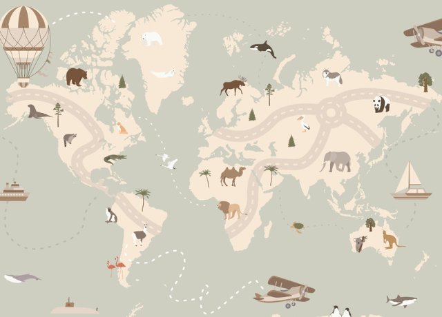 Spielmatte Weltkarte - Tiere - Flugzeug