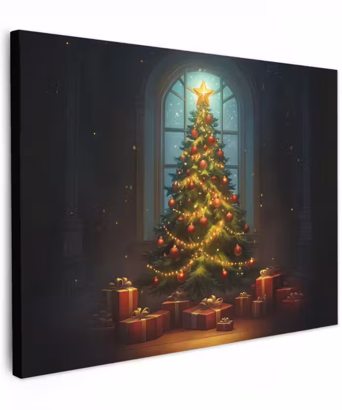 Leinwandbild - Weihnachtsbaum - Geschenk - Winter