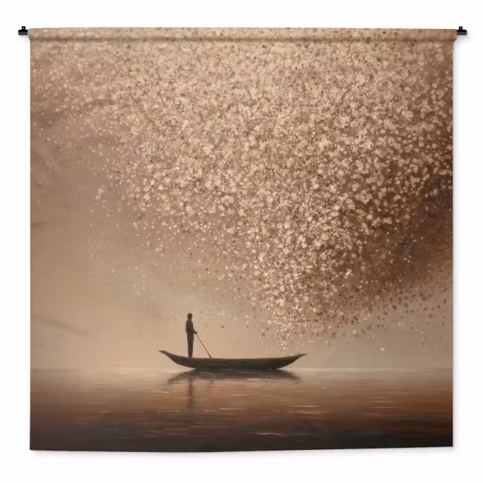 Wandtuch - Boot - Blätter - Gold - Wasser