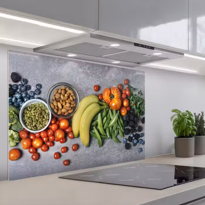 Rückwand der Küche - Gemüse - Obst - Grau