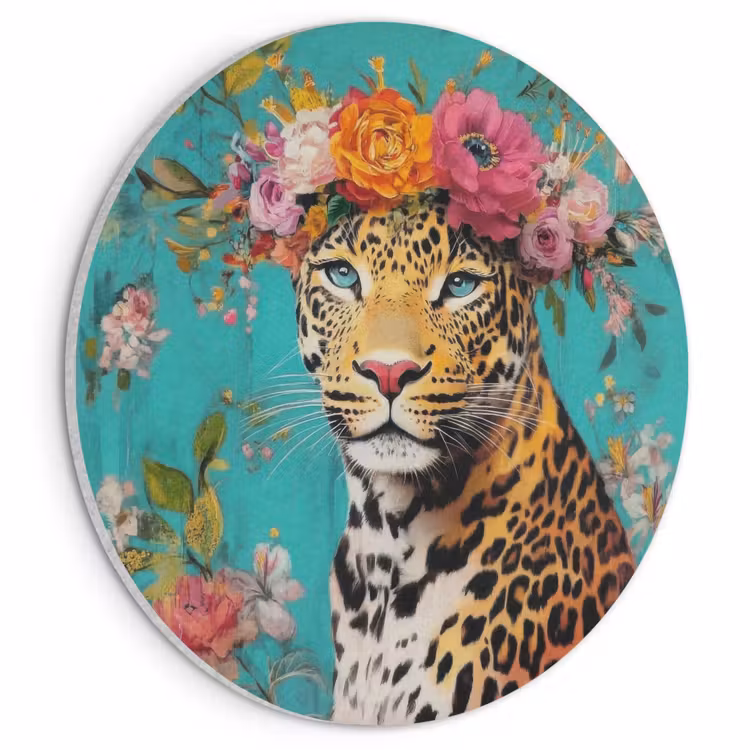 Akustikbild rund - Leopard - Blumen - Krone — 1