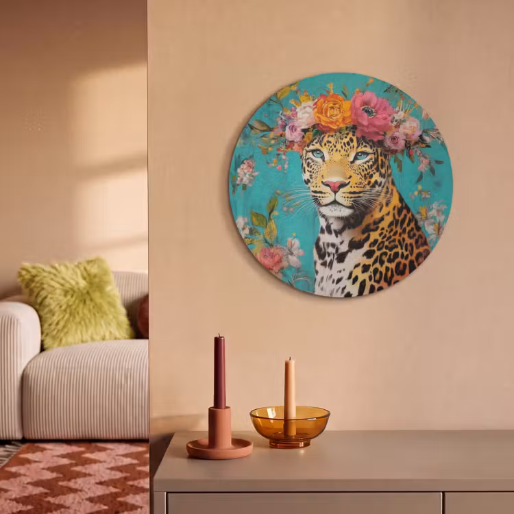 Akustikbild rund - Leopard - Blumen - Krone — 2
