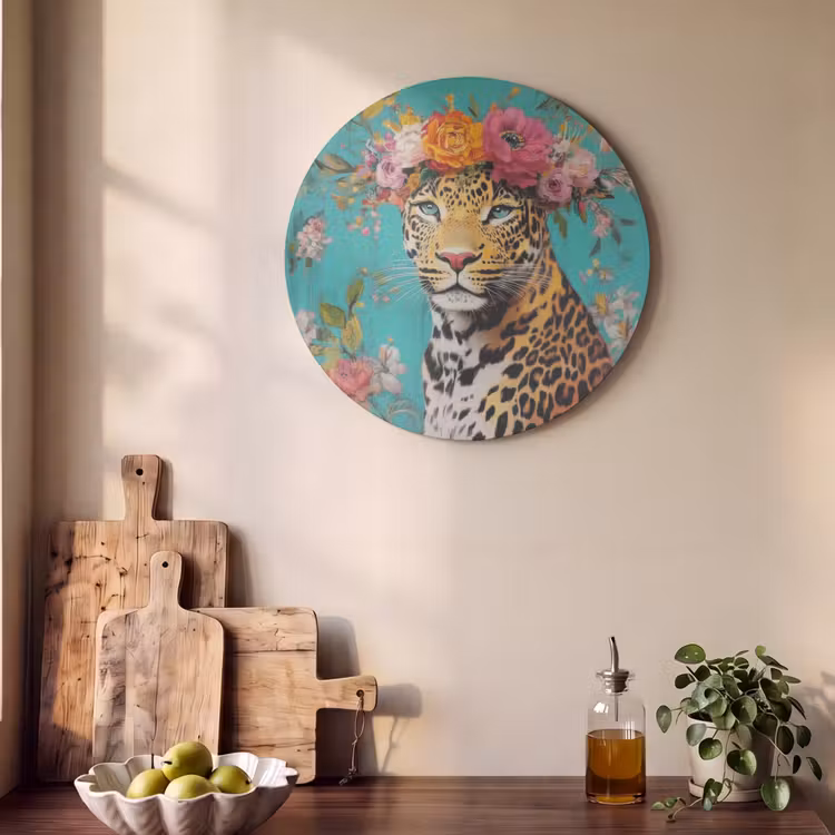 Akustikbild rund - Leopard - Blumen - Krone — 3