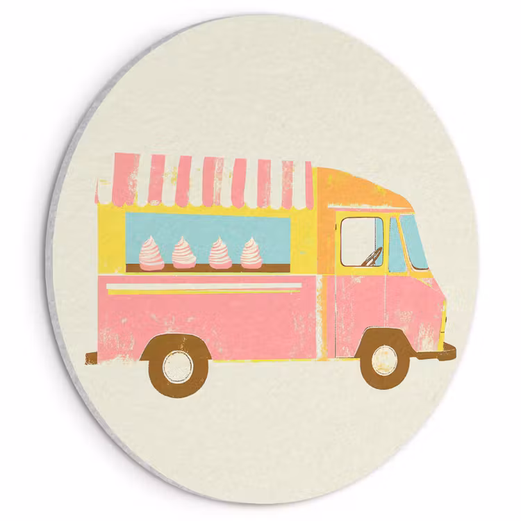 Akustikbild rund - Eiscreme-Wagen - Retro - Softeis - Rosa — 1