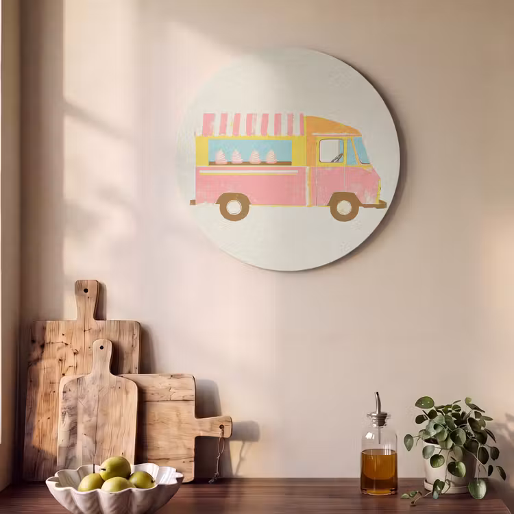 Akustikbild rund - Eiscreme-Wagen - Retro - Softeis - Rosa — 3