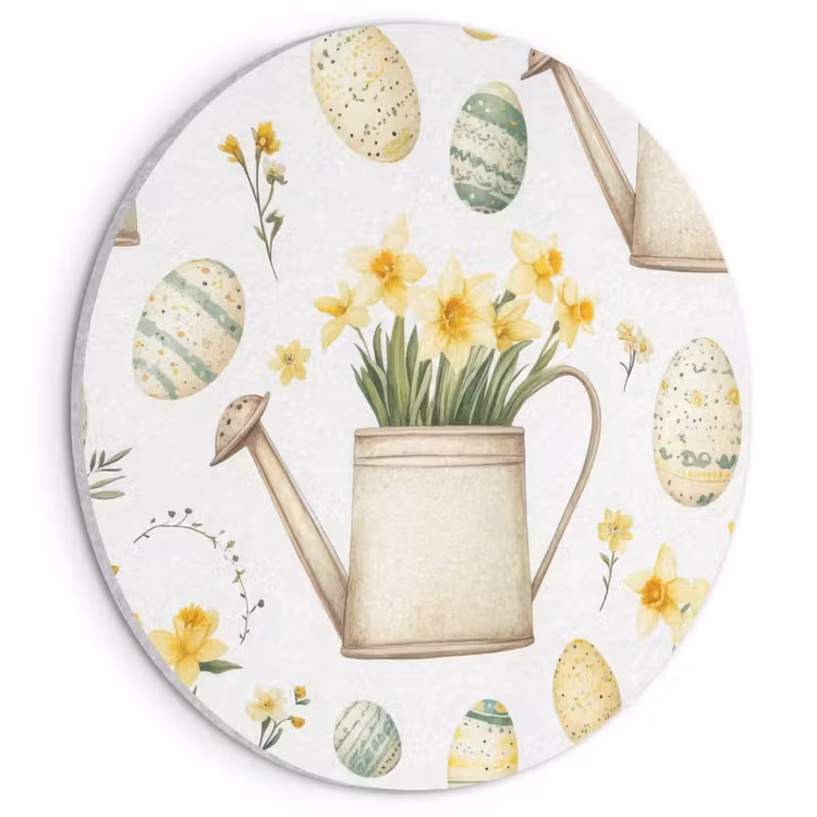 Akustikbild Rund - Gießkanne - Blumen - Eier — 1