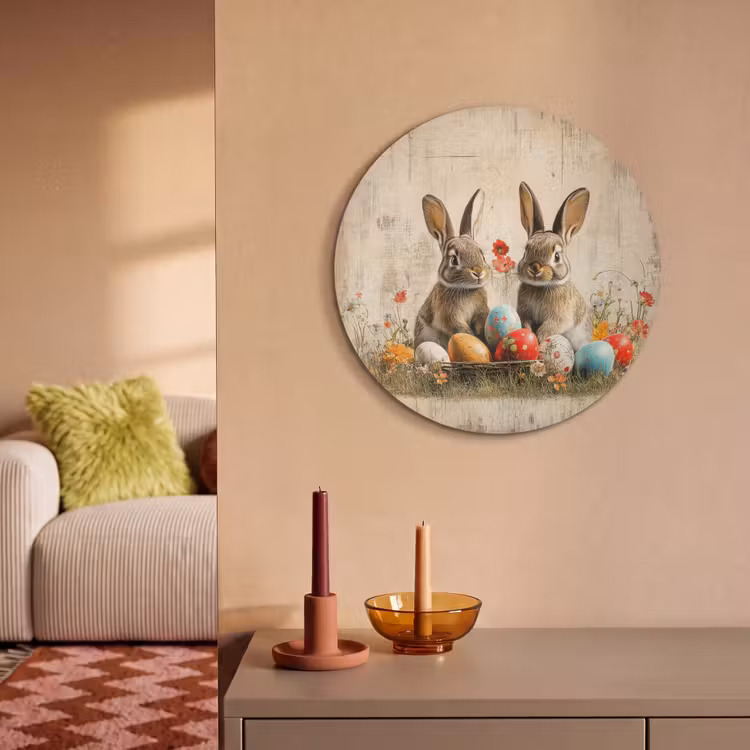 Akustikbild Rund - Kaninchen - Blumen - Eier — 2