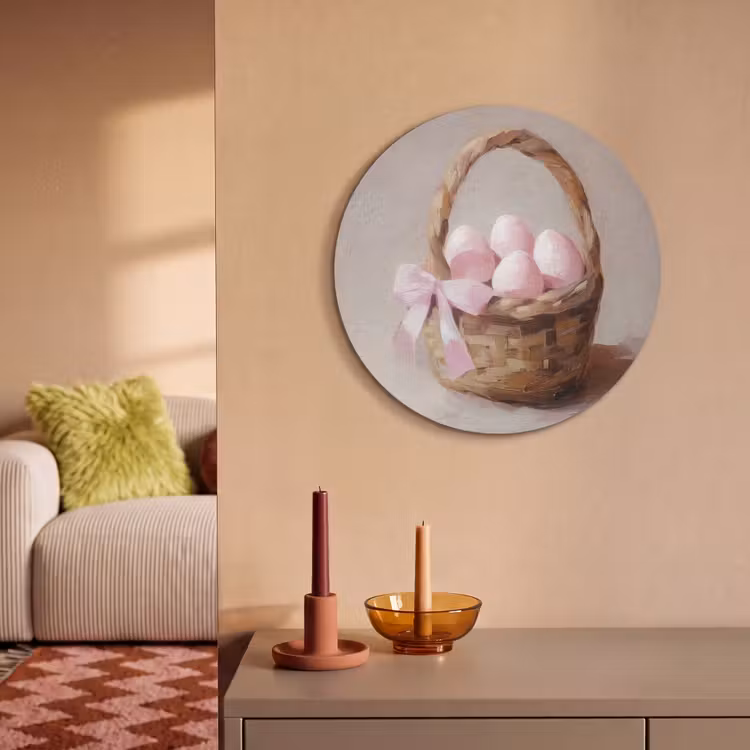 Akustikbild Rund - Korb - Eier - Rosa — 2