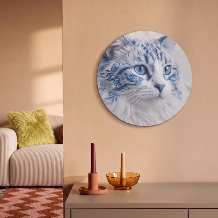 Akustikbild Rund - Katze - Muster - Blau — 2