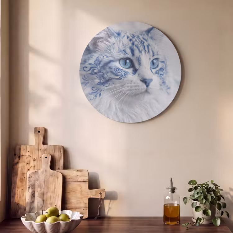 Akustikbild Rund - Katze - Muster - Blau — 3