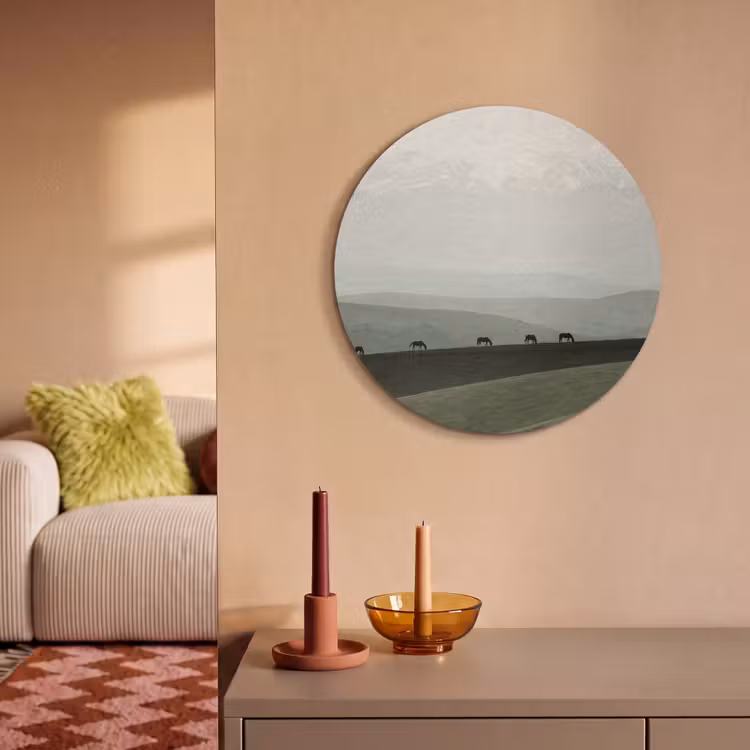 Akustikbild Rund - Grau - Berg - Pferde — 2