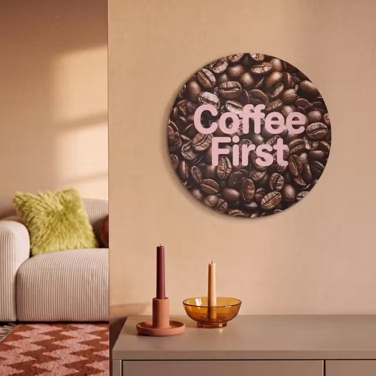 Akustikbild Rund - Coffee First – Kaffeebohnen – Rosa — 2