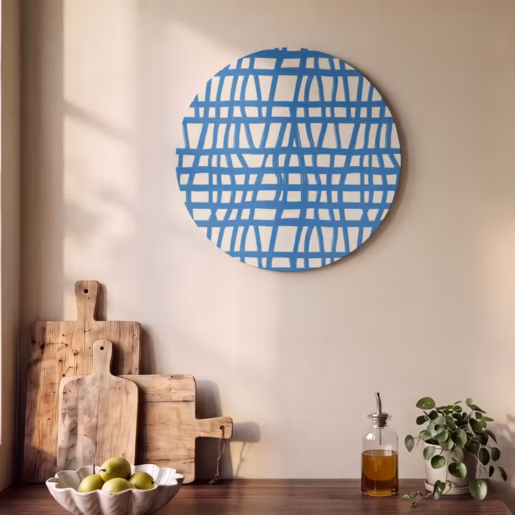 Akustikbild Rund - Karomuster - Blau - Creme — 3