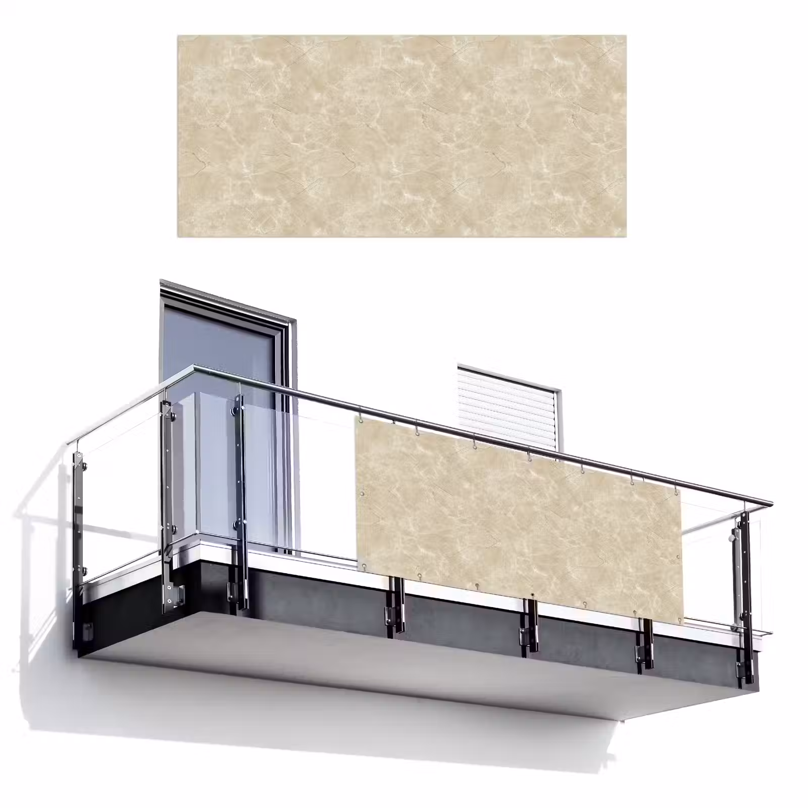 Balkonsichtschutz - Hellbeige - Marmor - Diffusionsäderung — 1