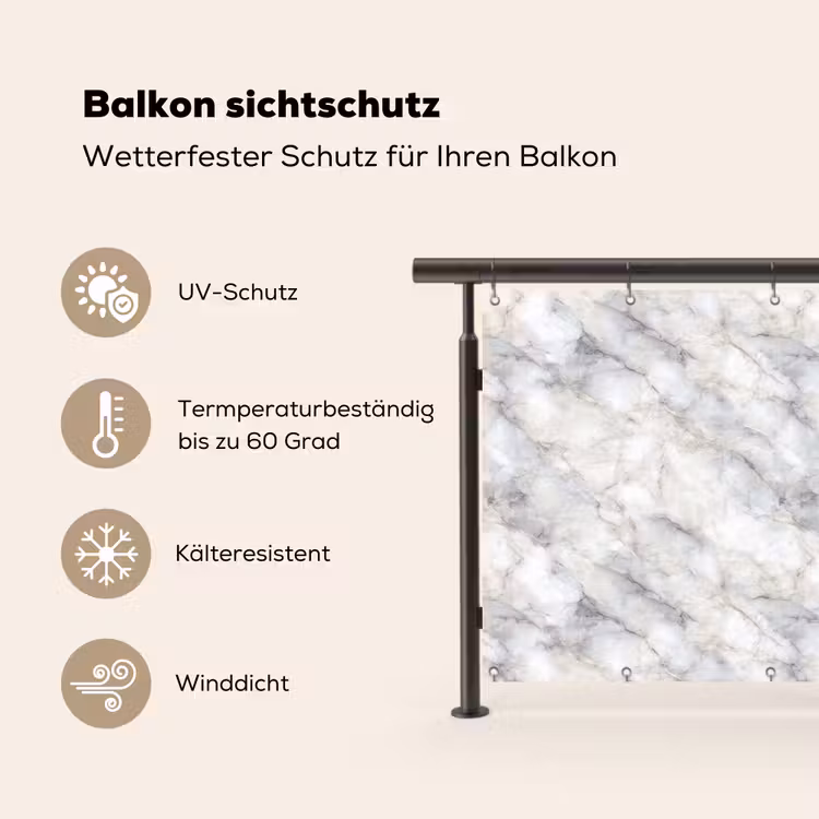 Balkonsichtschutz - Grau - Marmor - Detailliert — 3