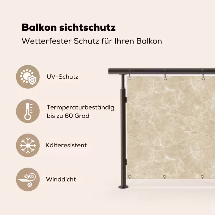 Balkonsichtschutz - Hellbeige - Marmor - Diffusionsäderung — 3