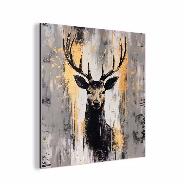 Alu-Dibond-Bild - Abstrakt - Hirsch - Geweih - Gold — 1