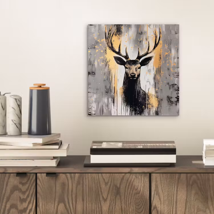 Alu-Dibond-Bild - Abstrakt - Hirsch - Geweih - Gold — 2