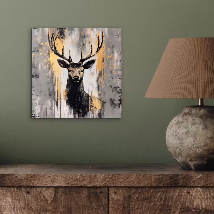 Alu-Dibond-Bild - Abstrakt - Hirsch - Geweih - Gold — 3