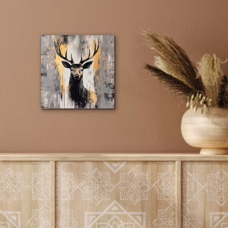 Alu-Dibond-Bild - Abstrakt - Hirsch - Geweih - Gold — 5