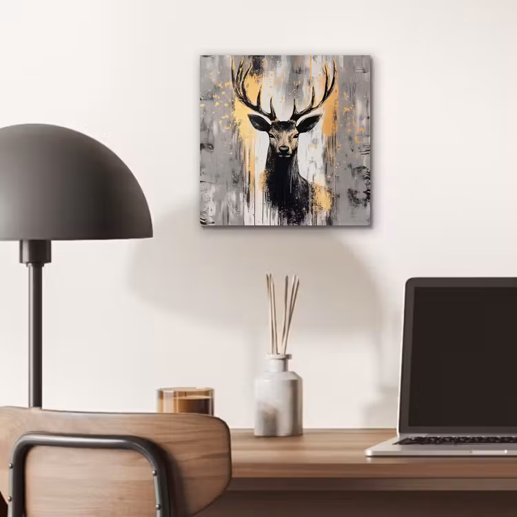 Alu-Dibond-Bild - Abstrakt - Hirsch - Geweih - Gold — 6