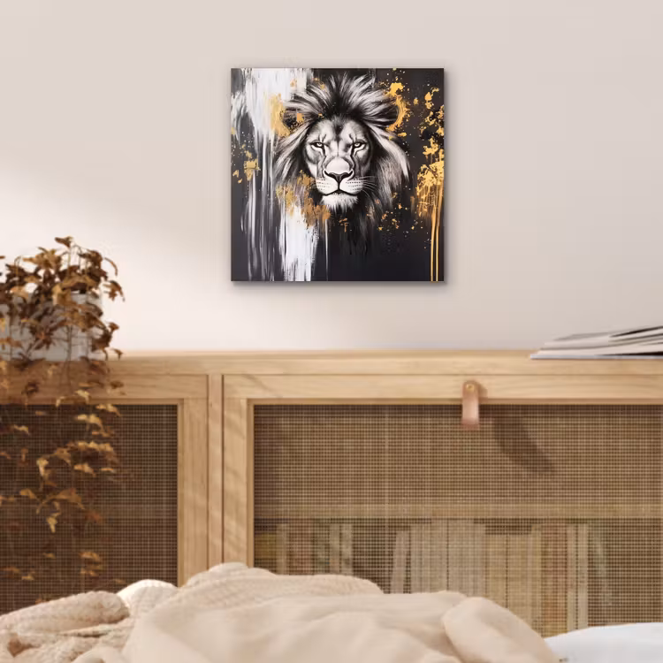 Alu-Dibond-Bild - Löwe - Porträt - Farbkleckse - Grau — 4