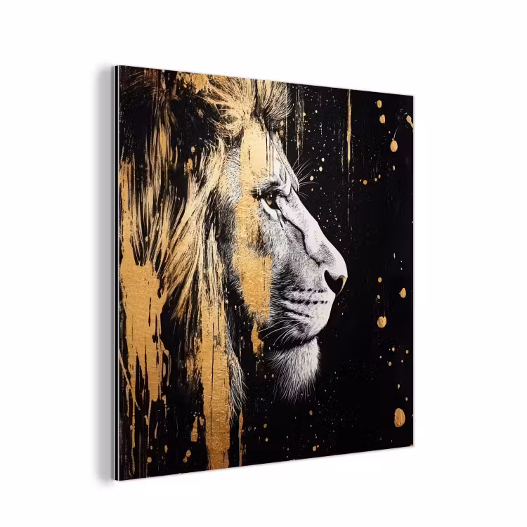 Alu-Dibond-Bild - Porträt - Löwe - Abstrakt - Gold — 1