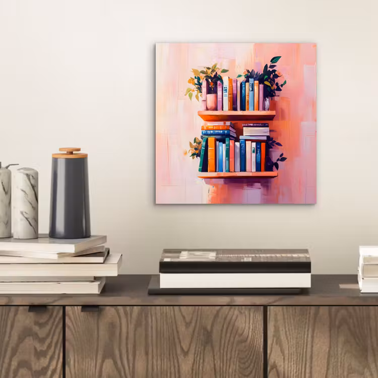 Alu-Dibond-Bild - Regale - Bücher - Blätter — 2