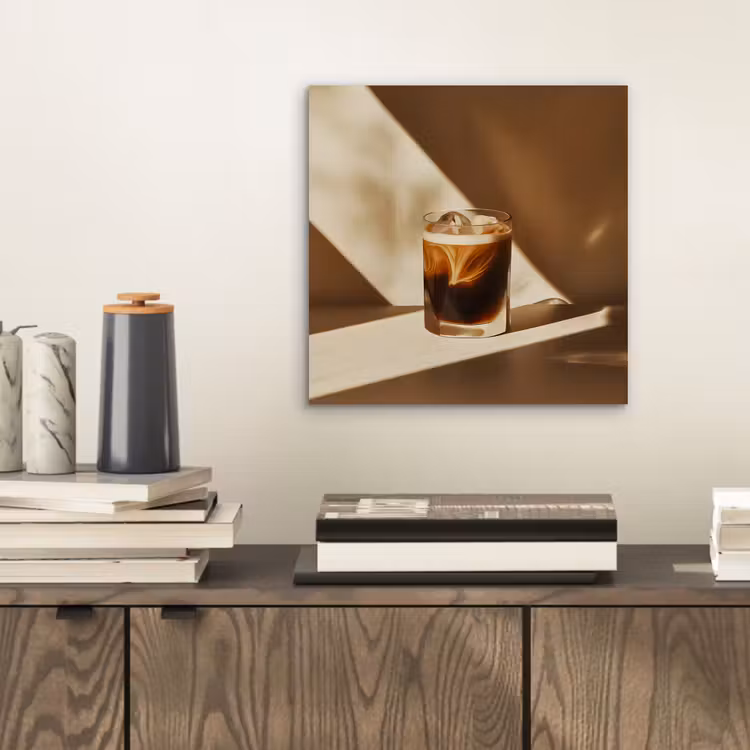 Alu-Dibond-Bild - Glas - Eiskaffee - Schatten - Braun — 2
