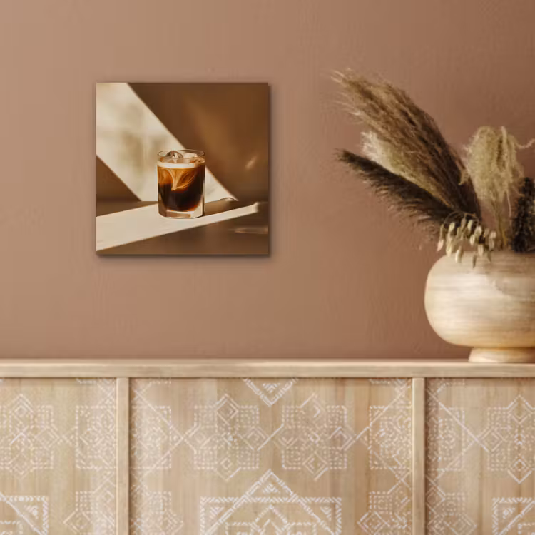 Alu-Dibond-Bild - Glas - Eiskaffee - Schatten - Braun — 5