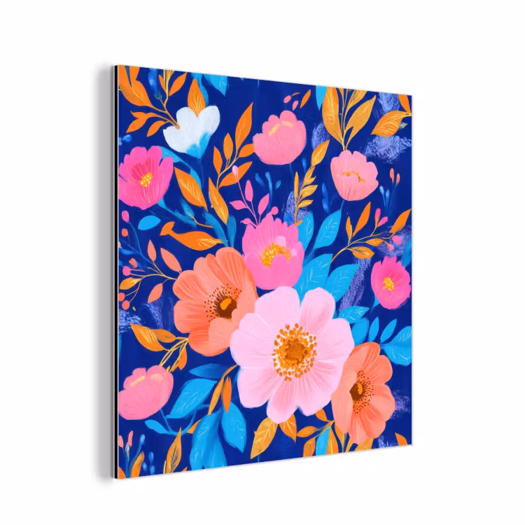 Alu-Dibond-Bild - Blumen - Blau - Rosa — 1