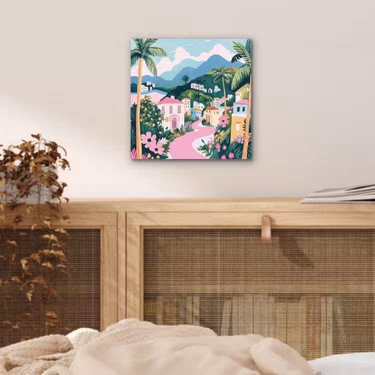 Alu-Dibond-Bild - Bunt - Häuser - Hügel - Rosa — 4