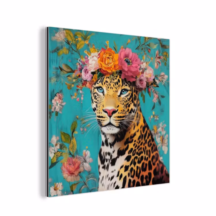 Alu-Dibond-Bild - Leopard - Blumen - Krone — 1