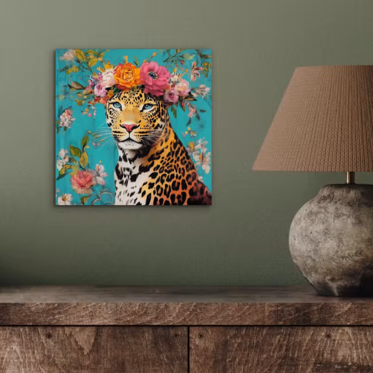 Alu-Dibond-Bild - Leopard - Blumen - Krone — 3