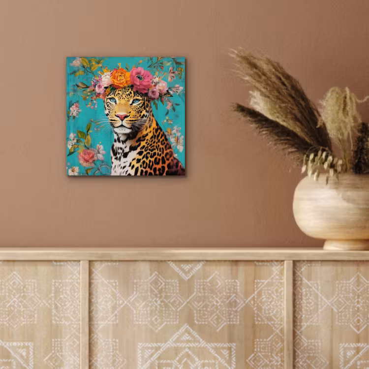 Alu-Dibond-Bild - Leopard - Blumen - Krone — 5