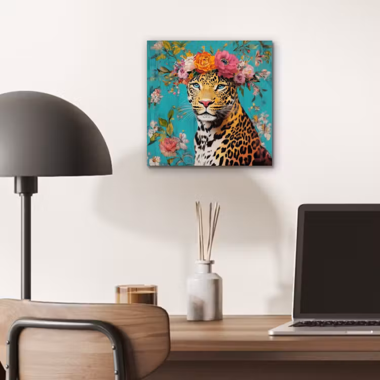 Alu-Dibond-Bild - Leopard - Blumen - Krone — 6