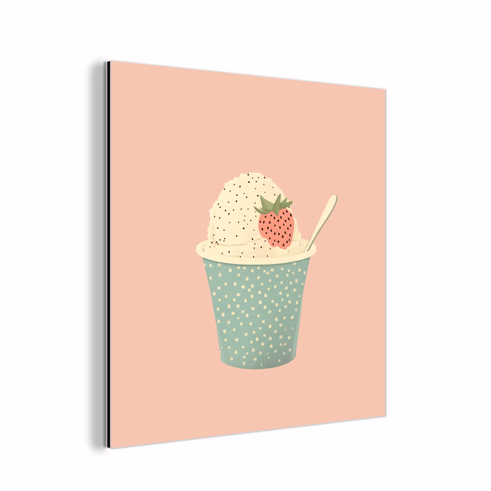 Alu-Dibond-Bild - Tablett - Eiscreme - Erdbeere - Rosa — 1