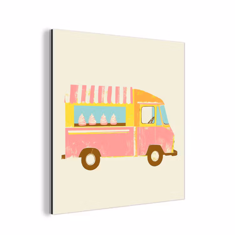 Alu-Dibond-Bild - Eiscreme-Wagen - Retro - Softeis - Rosa — 1