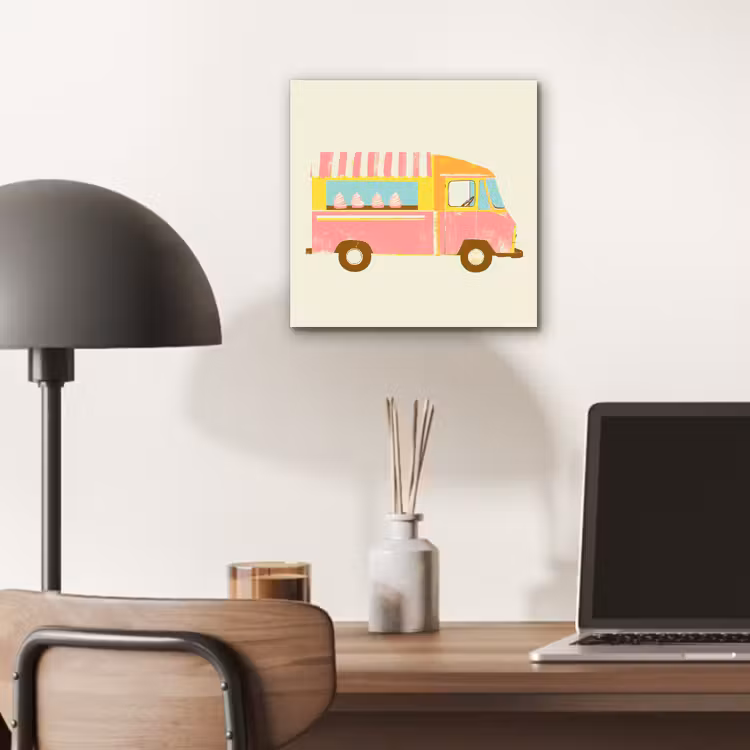 Alu-Dibond-Bild - Eiscreme-Wagen - Retro - Softeis - Rosa — 6
