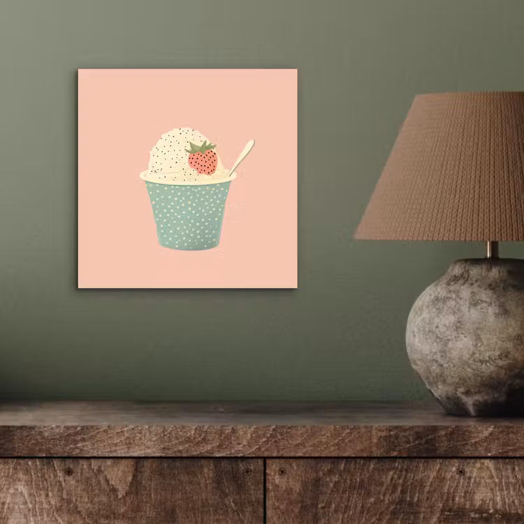 Alu-Dibond-Bild - Tablett - Eiscreme - Erdbeere - Rosa — 3
