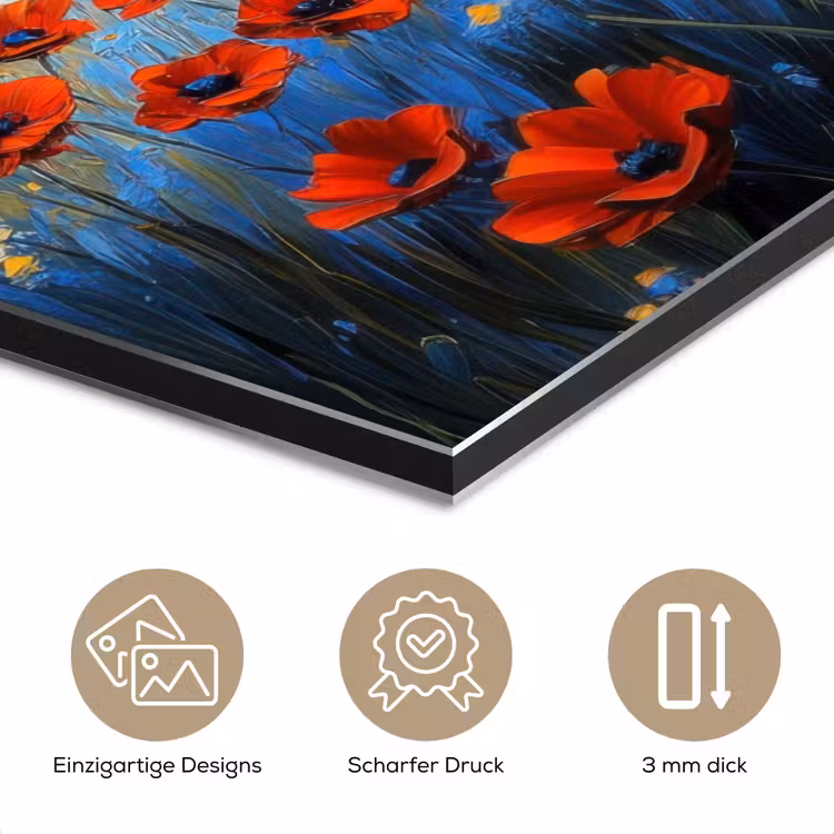 Alu-Dibond-Bild - Mohn - Blumenfeld - Farbenfroh — 7