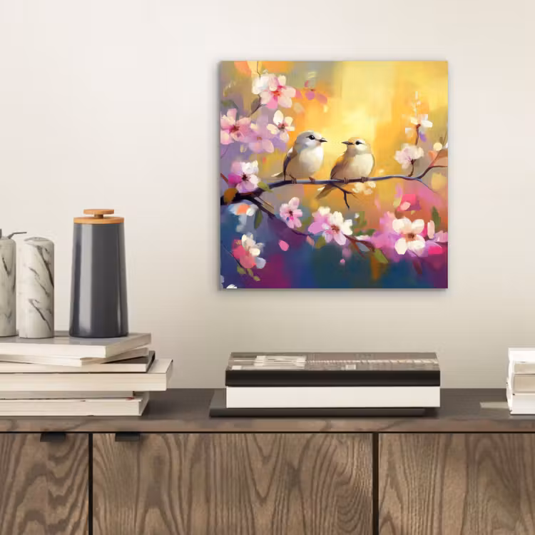Alu-Dibond-Bild - Vögel - Blumen - Rosa — 2