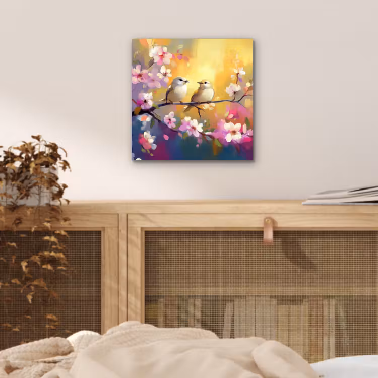 Alu-Dibond-Bild - Vögel - Blumen - Rosa — 4