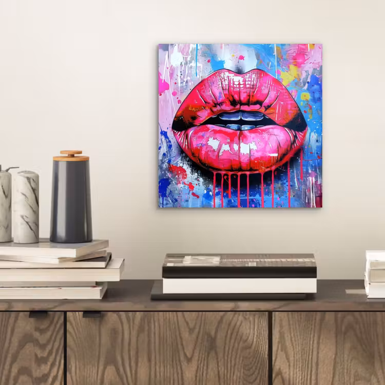 Alu-Dibond-Bild - Graffiti - Lippen - Hellrosa - Gemalt — 2