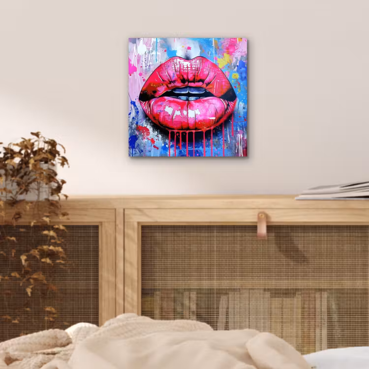 Alu-Dibond-Bild - Graffiti - Lippen - Hellrosa - Gemalt — 4