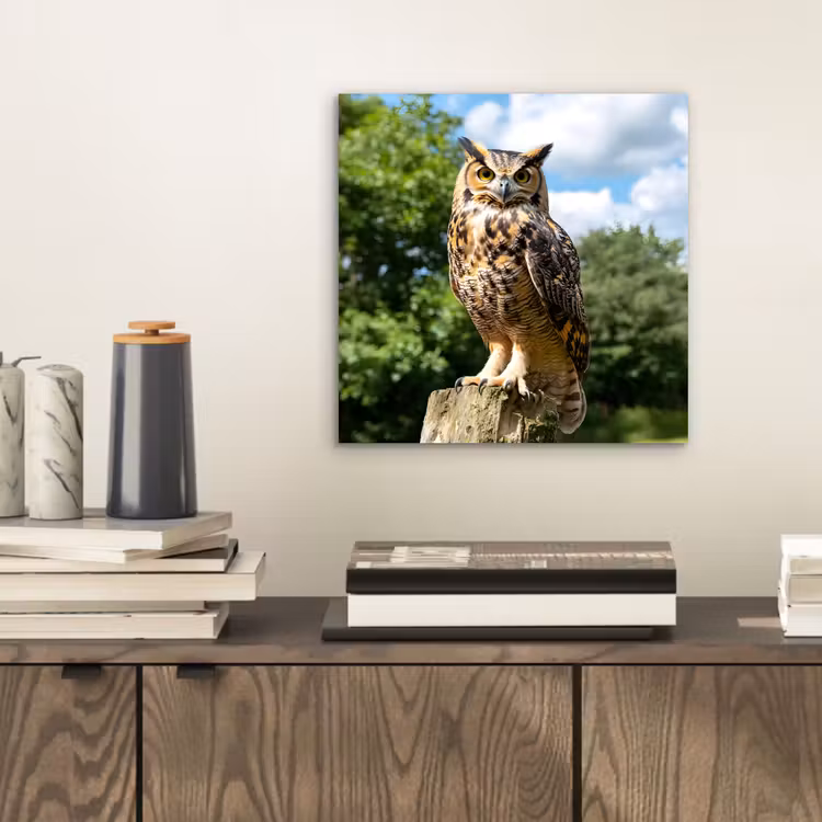 Alu-Dibond-Bild - Eule - Baumstamm - Wald - Himmel — 2