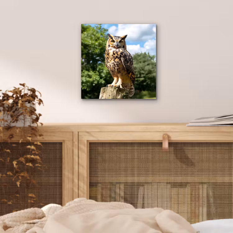 Alu-Dibond-Bild - Eule - Baumstamm - Wald - Himmel — 4